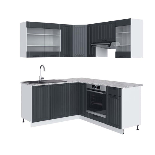 Vicco Cucina angolare completa Antracite casa di campagna/bianco 160 x 190 cm , PL Marmo