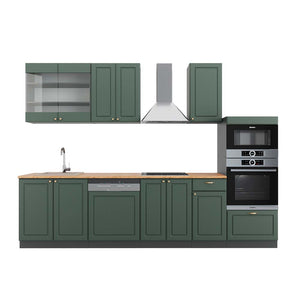Vicco Cucina componibile Verde-oro Country House/Antracite 300 cm con armadio alto, PL Rovere