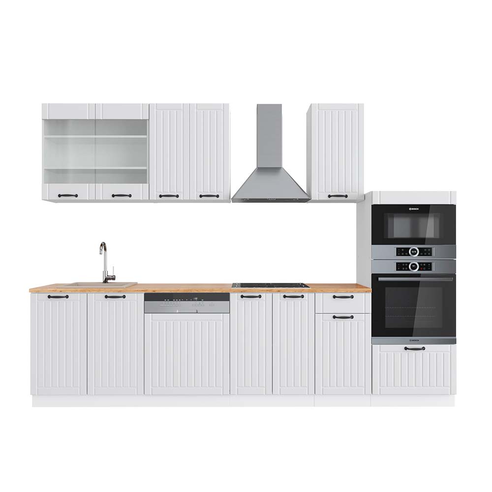 Vicco Cucina componibile Casa di campagna bianca/bianco 300 cm con armadio alto, PL Rovere