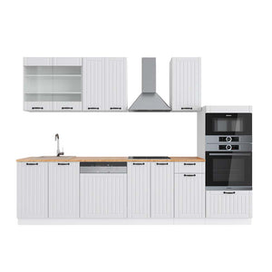 Vicco Cucina componibile Casa di campagna bianca/bianco 300 cm con armadio alto, PL Rovere