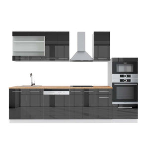 Vicco Cucina componibile Antracite lucido/bianco 300 cm con armadio alto, PL Rovere