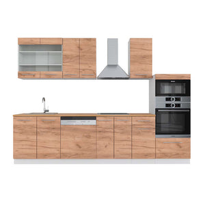 Vicco Cucina componibile Quercia dorata/bianco 300 cm con armadio alto, PL Rovere