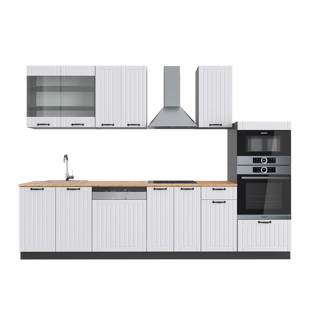 Vicco Cucina componibile Bianco casa di campagna/antracite 300 cm con armadio alto, PL Rovere