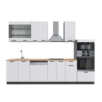 Vicco Cucina componibile Bianco casa di campagna/antracite 300 cm con armadio alto, PL Rovere