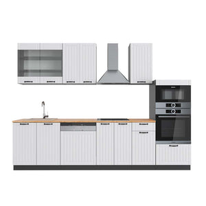 Vicco Cucina componibile Bianco casa di campagna/antracite 300 cm con armadio alto, PL Rovere