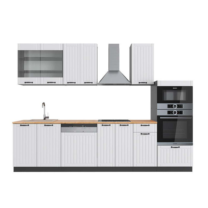 Vicco Cucina componibile Bianco casa di campagna/antracite 300 cm con armadio alto, PL Rovere