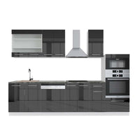 Vicco Cucina componibile Antracite lucido/bianco 300 cm con armadio alto, PL Antracite