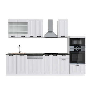 Vicco Cucina componibile Casa di campagna bianca/bianco 300 cm con armadio alto, PL Antracite