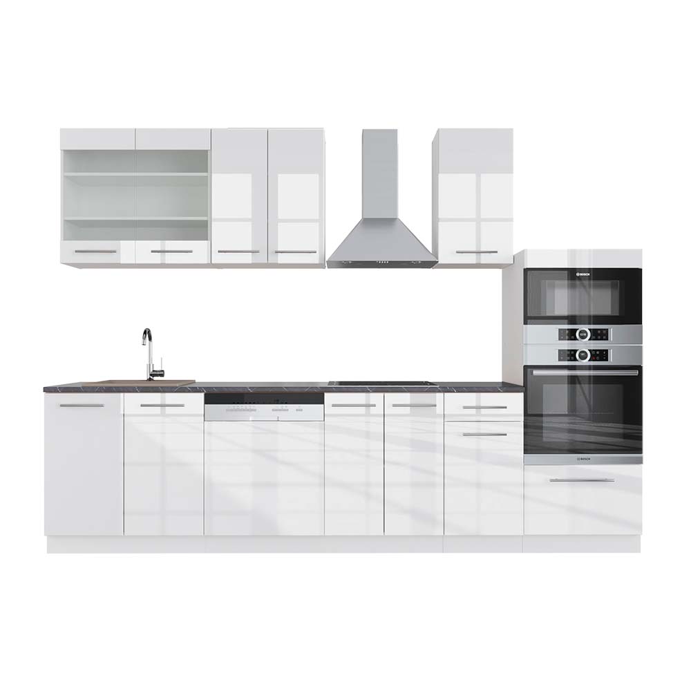 Vicco Cucina componibile Bianco lucido/bianco 300 cm con armadio alto, PL Antracite