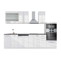 Vicco Cucina componibile Bianco lucido/bianco 300 cm con armadio alto, PL Antracite