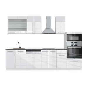 Vicco Cucina componibile Bianco lucido/bianco 300 cm con armadio alto, PL Antracite