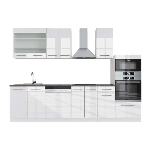 Vicco Cucina componibile Bianco lucido/bianco 300 cm con armadio alto, PL Antracite