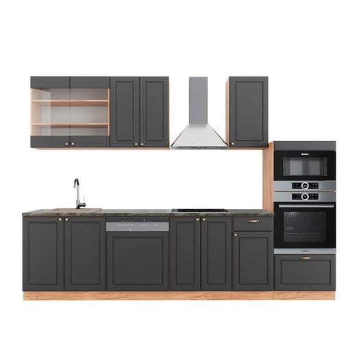 Vicco Cucina componibile Antracite Country House/oro Kraft Oak 300 cm con armadio alto, PL Antracite