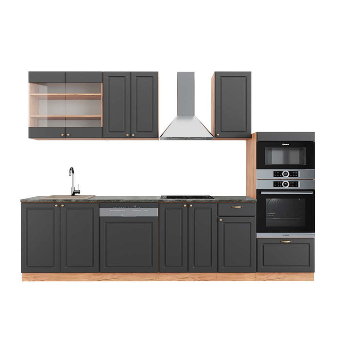 Vicco Cucina componibile Antracite Country House/oro Kraft Oak 300 cm con armadio alto, PL Antracite