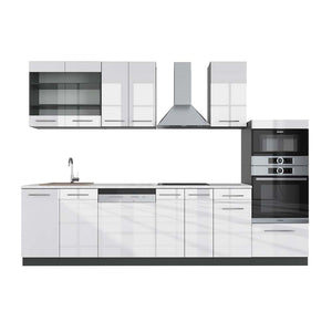 Vicco Cucina componibile Bianco lucido/antracite 300 cm con armadio alto, PL Marmo