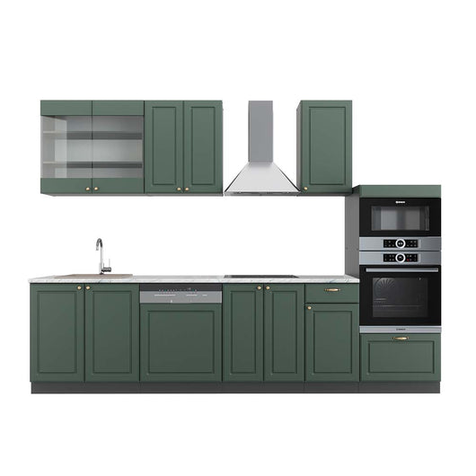 Vicco Cucina componibile Verde-oro Country House/Antracite 300 cm con armadio alto, PL Marmo