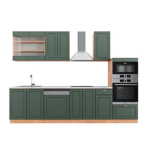 Vicco Cucina componibile Quercia verde-oro Country/oro Power 300 cm con armadio alto, PL Marmo