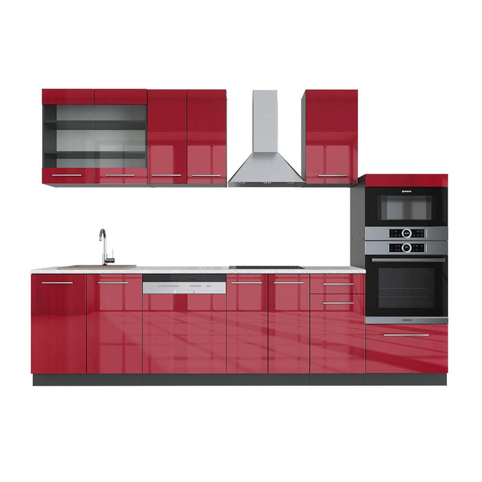 Vicco Cucina componibile Bordeaux lucido/antracite 300 cm con armadio alto, PL Marmo
