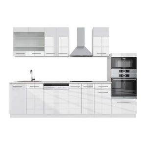 Vicco Cucina componibile Bianco lucido/bianco 300 cm con armadio alto, PL Marmo