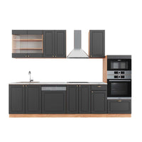 Vicco Cucina componibile Antracite Country House/oro Kraft Oak 300 cm con armadio alto, PL Marmo