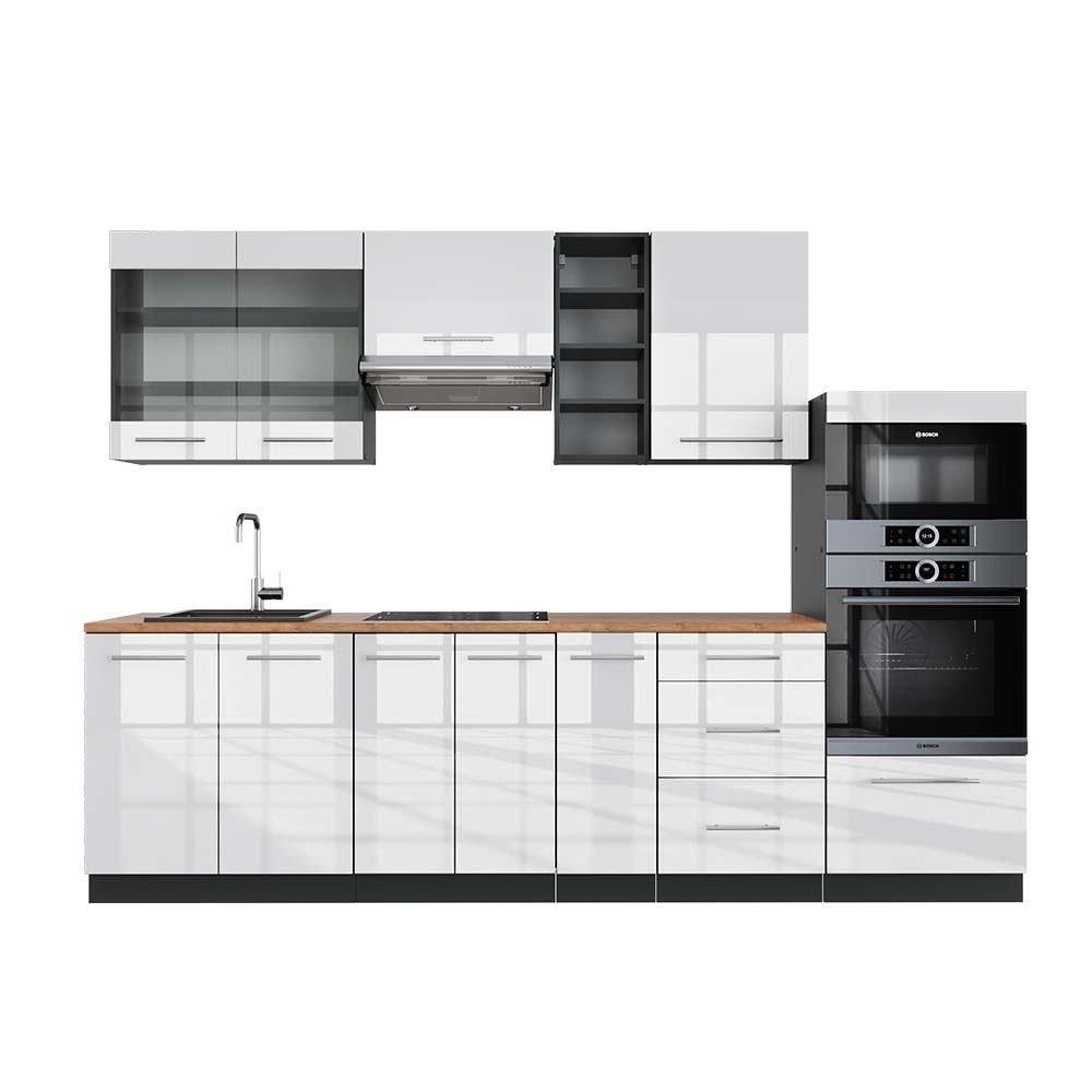 Vicco Cucina componibile Bianco lucido/antracite 280 cm , PL Rovere