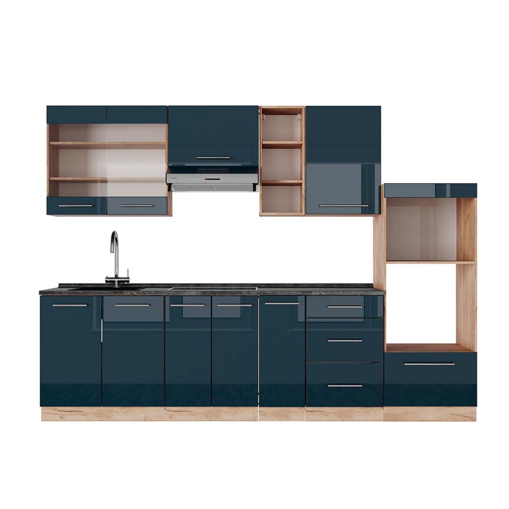 Vicco Cucina componibile Blu scuro lucido/rovere dorato 280 cm , PL Antracite