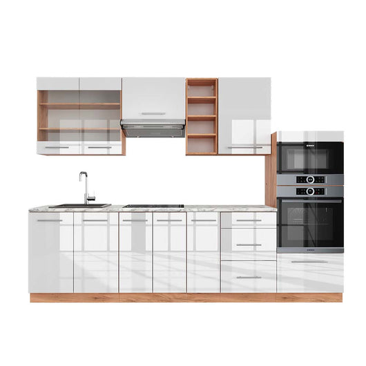 Vicco Cucina componibile Bianco lucido/oro power oak 280 cm , PL Marmo