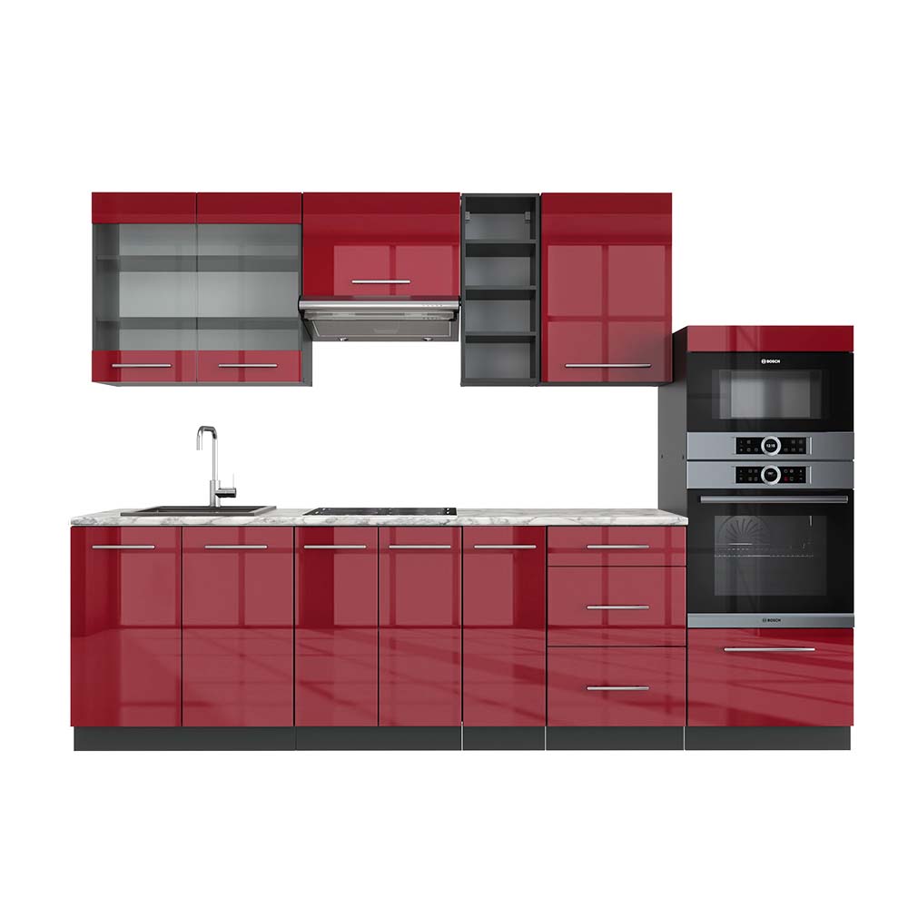 Vicco Cucina componibile Bordeaux lucido/antracite 280 cm , PL Marmo