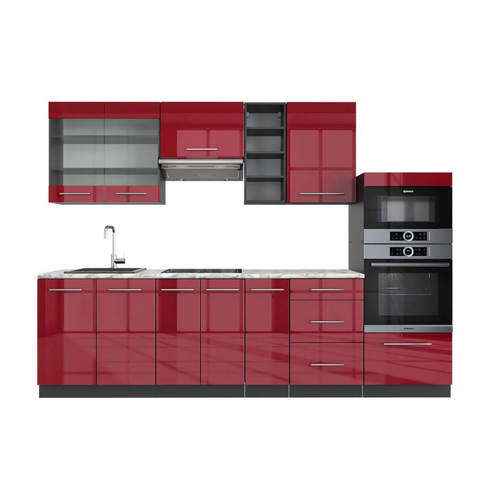 Vicco Cucina componibile Bordeaux lucido/antracite 280 cm , PL Marmo