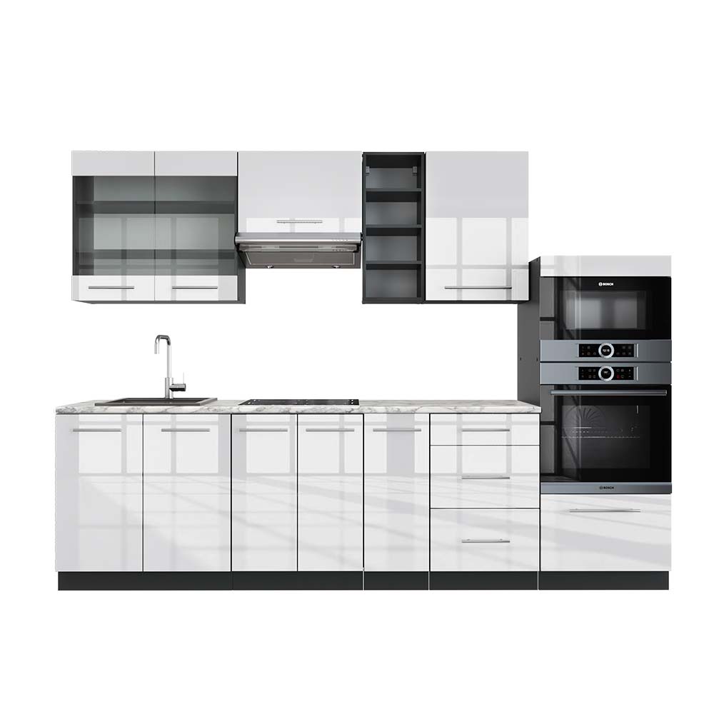 Vicco Cucina componibile Bianco lucido/antracite 280 cm , PL Marmo
