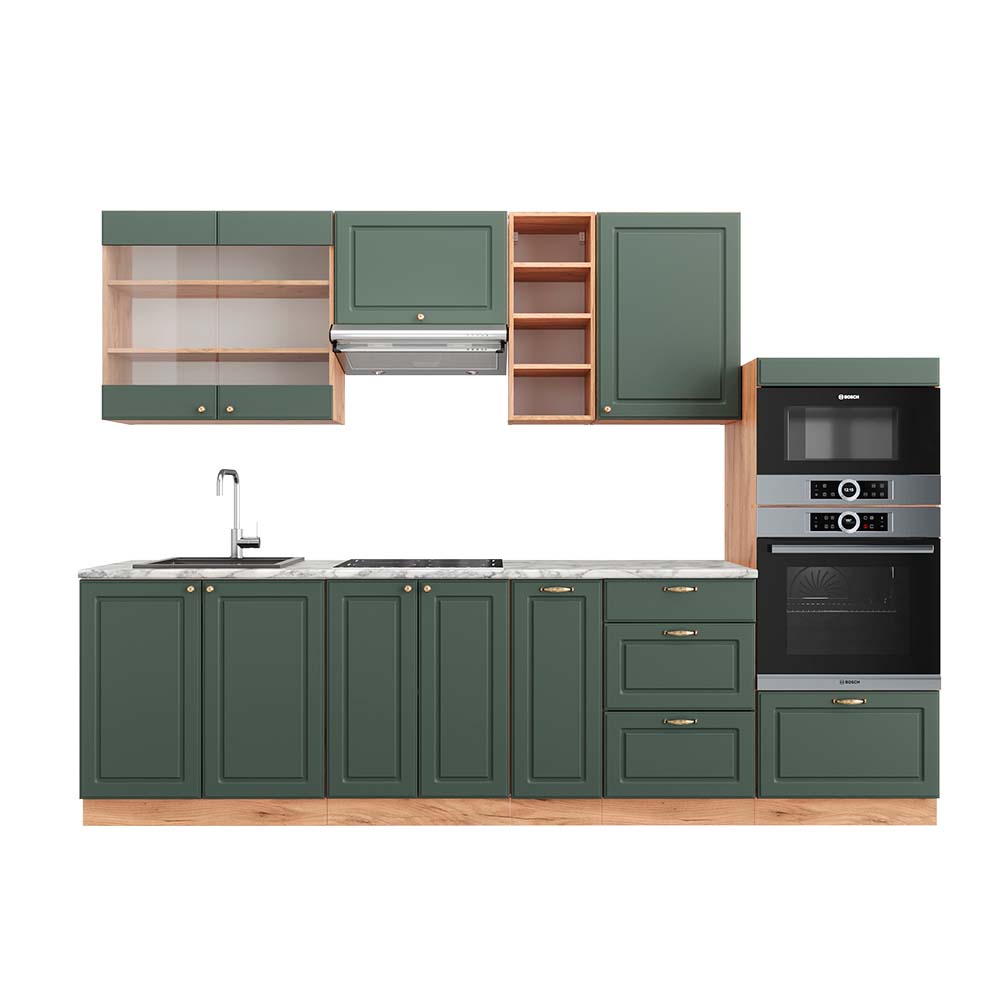 Vicco Cucina componibile Quercia verde-oro Country/oro Power 280 cm , PL Marmo
