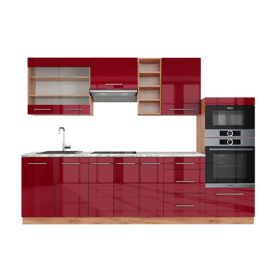 Vicco Cucina componibile Bordeaux lucido/rovere dorato 280 cm , PL Marmo