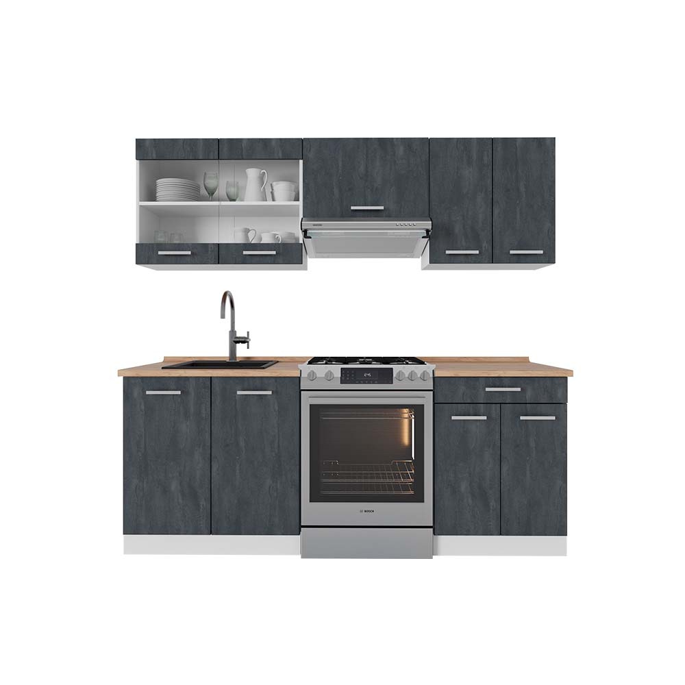 Vicco Mobile da cucina Nero cemento/bianco 200 cm PL Rovere