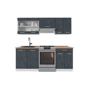 Vicco Mobile da cucina Nero cemento/bianco 200 cm PL Rovere