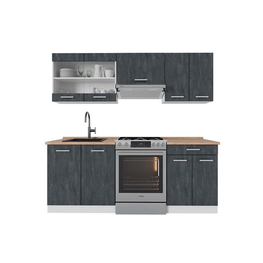 Vicco Mobile da cucina Nero cemento/bianco 200 cm PL Rovere