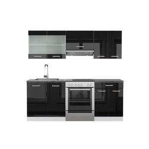 Vicco Cucina componibile Nero lucido/bianco 200 cm , PL Antracite