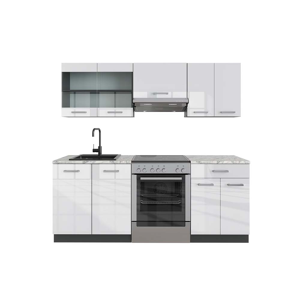 Vicco Cucina componibile Bianco lucido/antracite 200 cm , PL Marmo