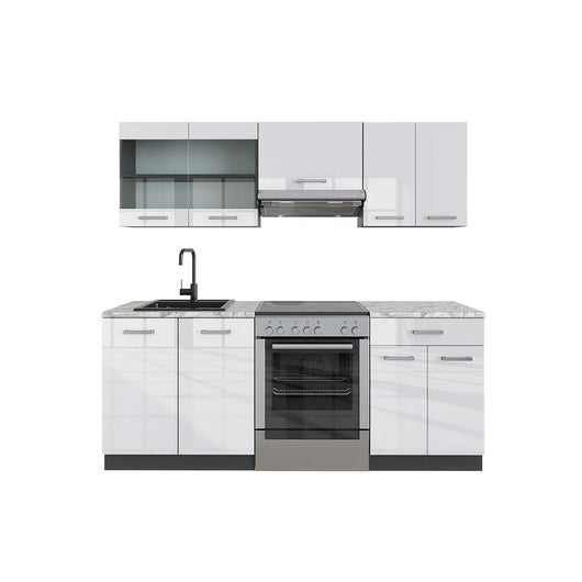 Vicco Cucina componibile Bianco lucido/antracite 200 cm , PL Marmo