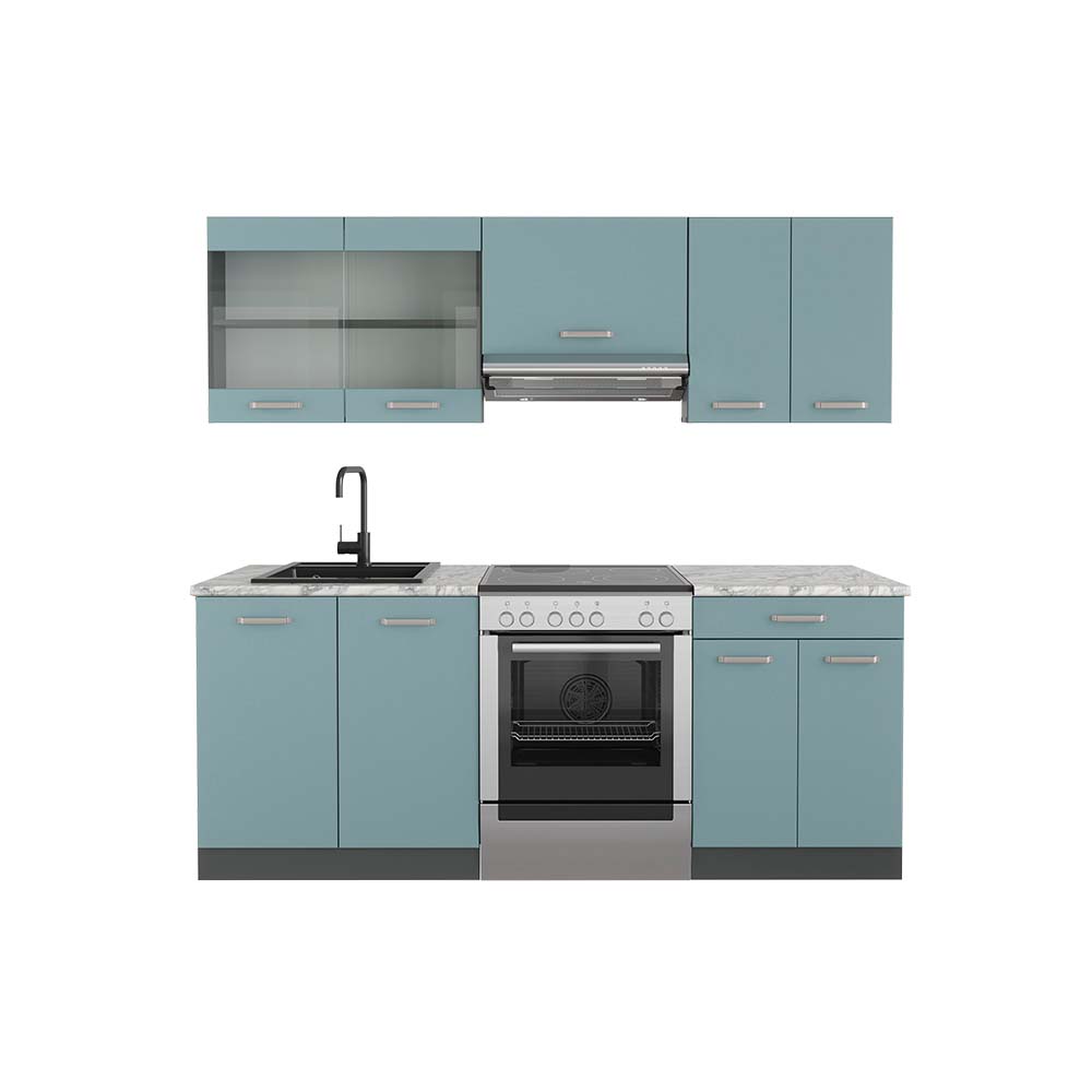 Vicco Cucina componibile Blu-grigio/antracite 200 cm , PL Marmo