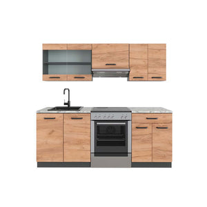 Vicco Cucina componibile Quercia dorata/antracite 200 cm , PL Marmo