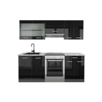 Vicco Cucina componibile Nero lucido/antracite 200 cm , PL Marmo