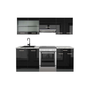 Vicco Cucina componibile Nero lucido/antracite 200 cm , PL Marmo