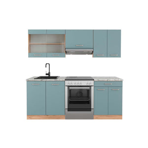 Vicco Cucina componibile Rovere blu-grigio/oro 200 cm , PL Marmo