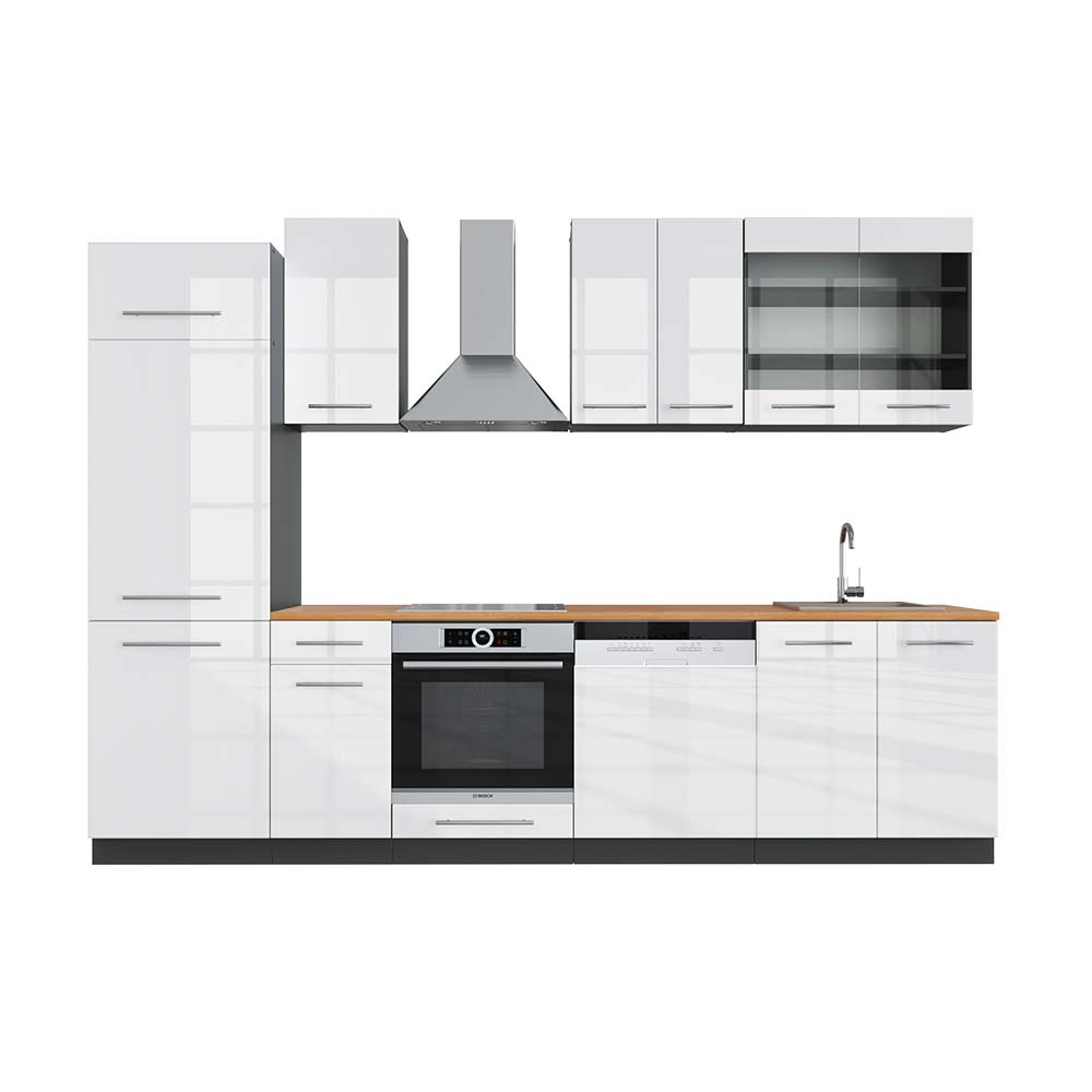 Vicco Cucina componibile Bianco lucido/antracite 300 cm , PL Rovere