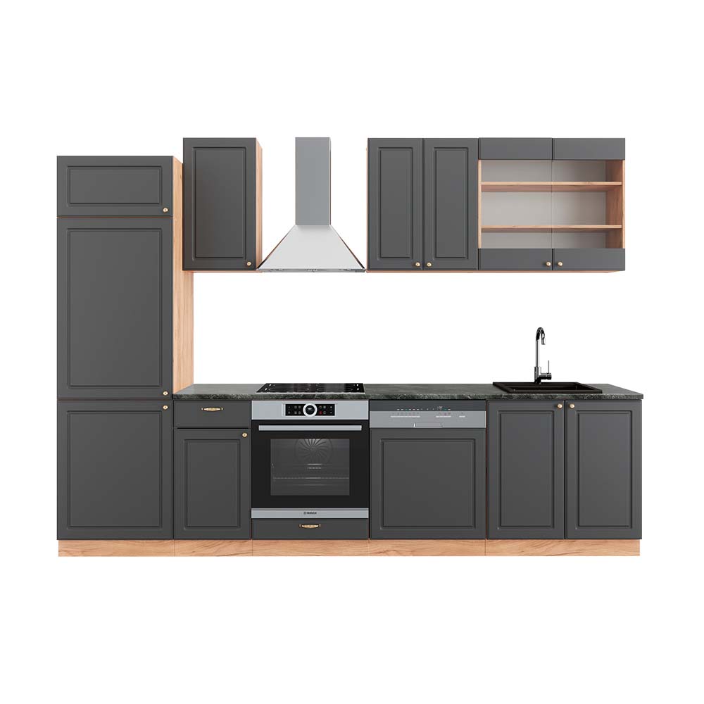 Vicco Cucina componibile Antracite Country House/oro Kraft Oak 300 cm , PL Antracite