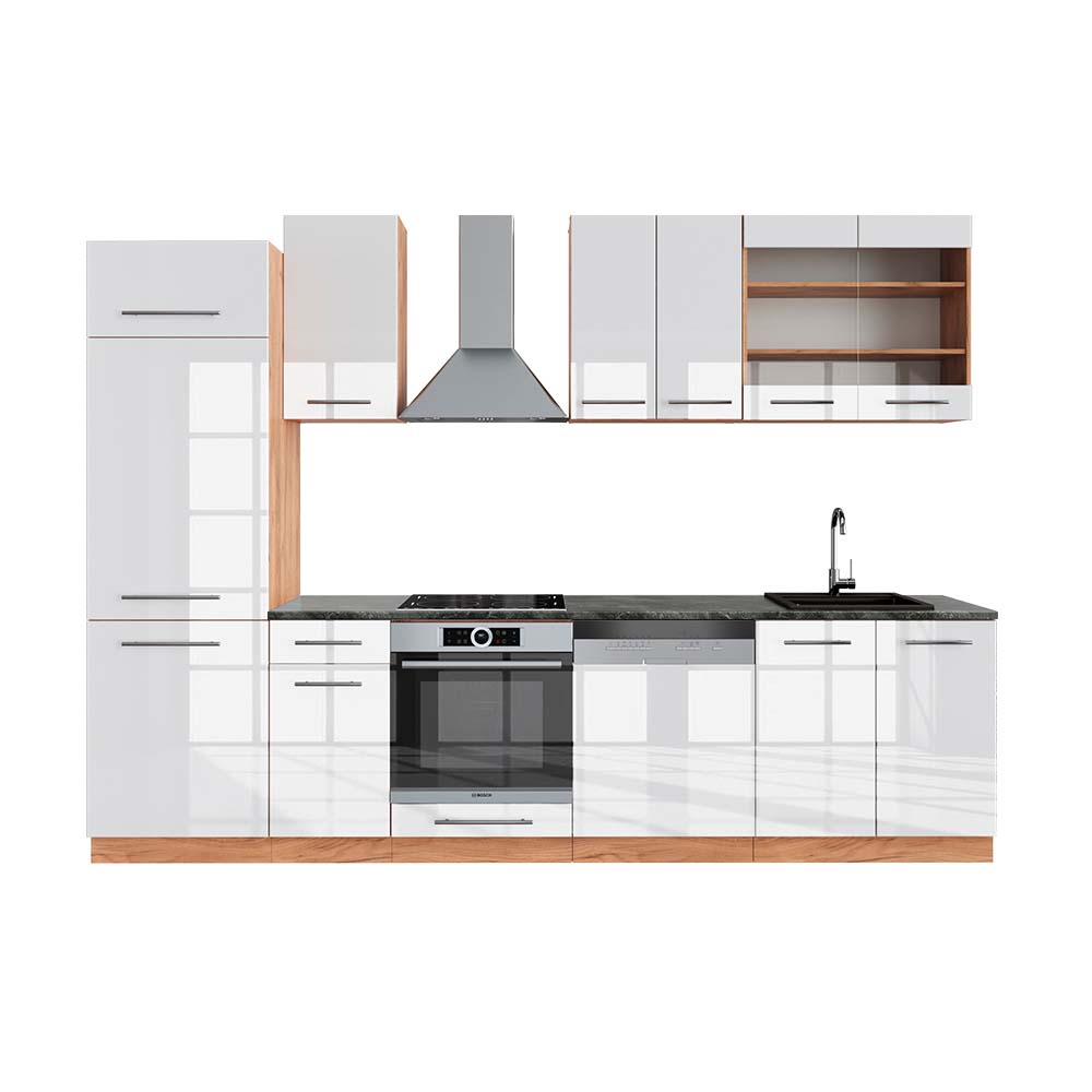 Vicco Cucina componibile Bianco lucido/oro power oak 300 cm , PL Antracite