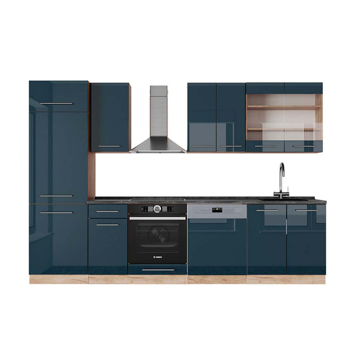 Vicco Cucina componibile Blu scuro lucido/rovere dorato 300 cm , PL Antracite