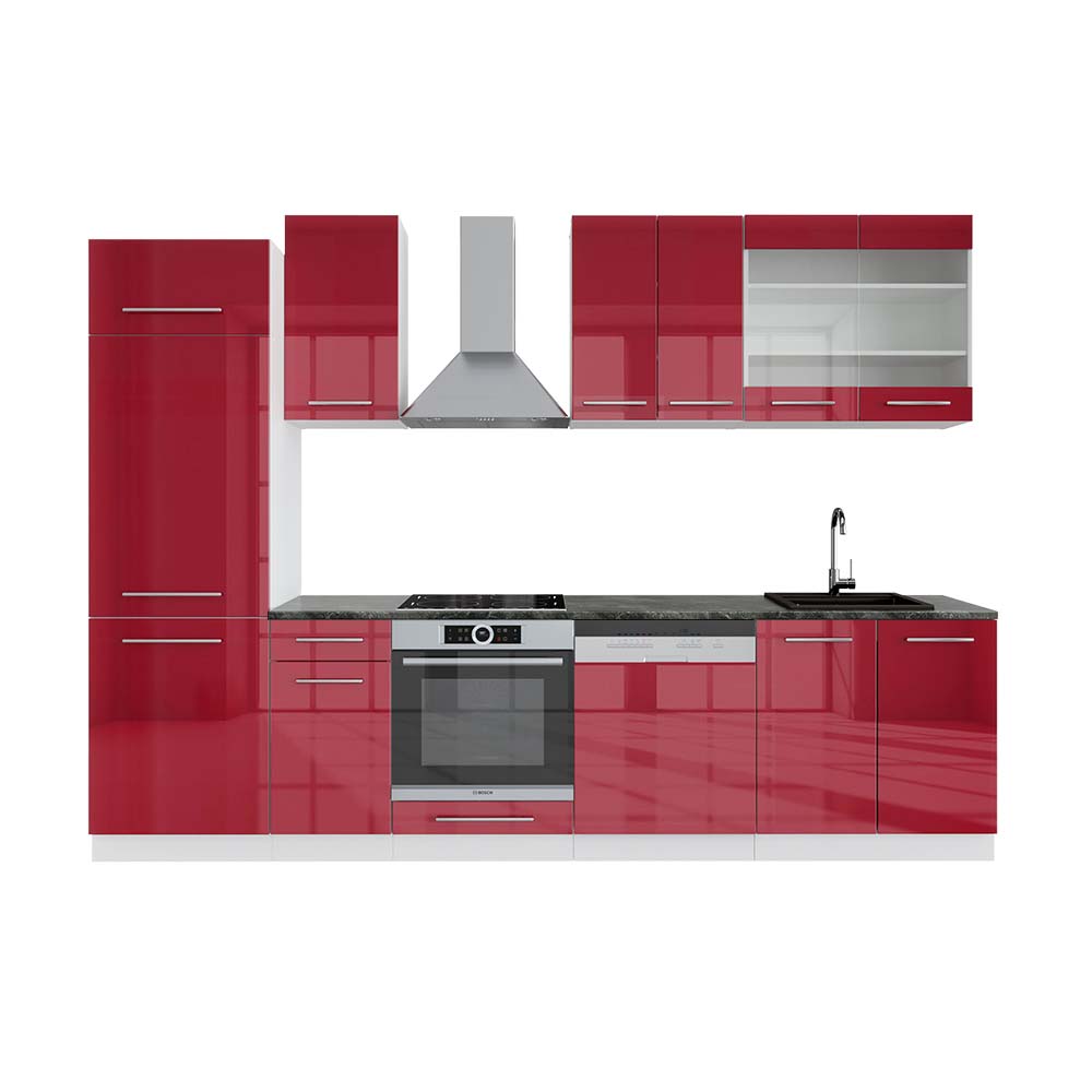 Vicco Cucina componibile Bordeaux lucido/bianco 300 cm , PL Antracite