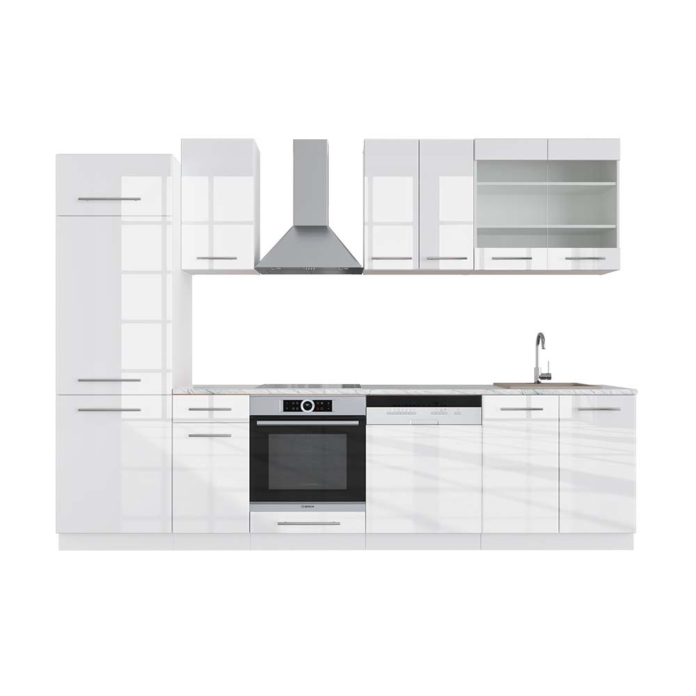 Vicco Cucina componibile Bianco lucido/bianco 300 cm , PL Marmo