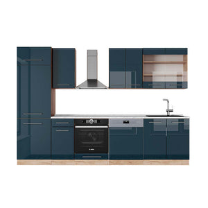 Vicco Cucina componibile Blu scuro lucido/rovere dorato 300 cm , PL Marmo